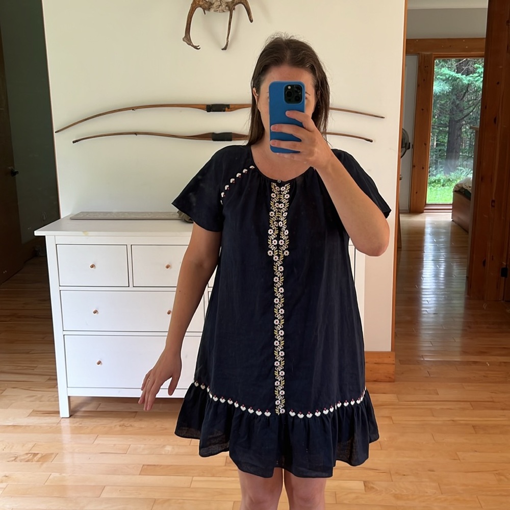 Linen embroidered slip mini dress
